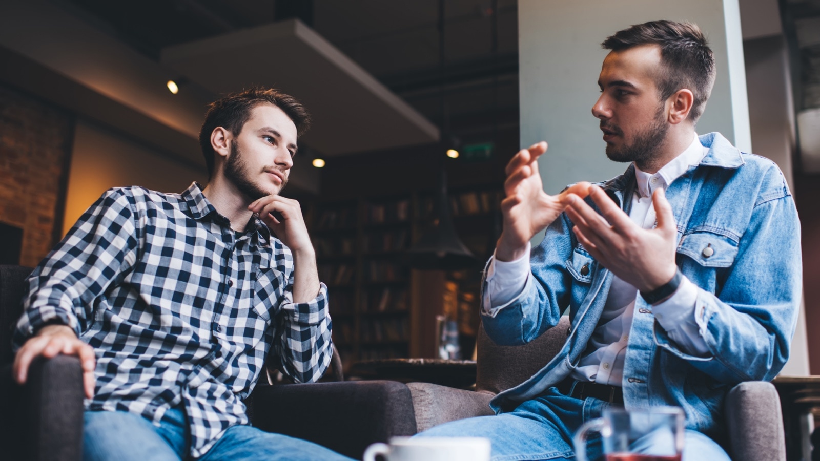 Two men talking